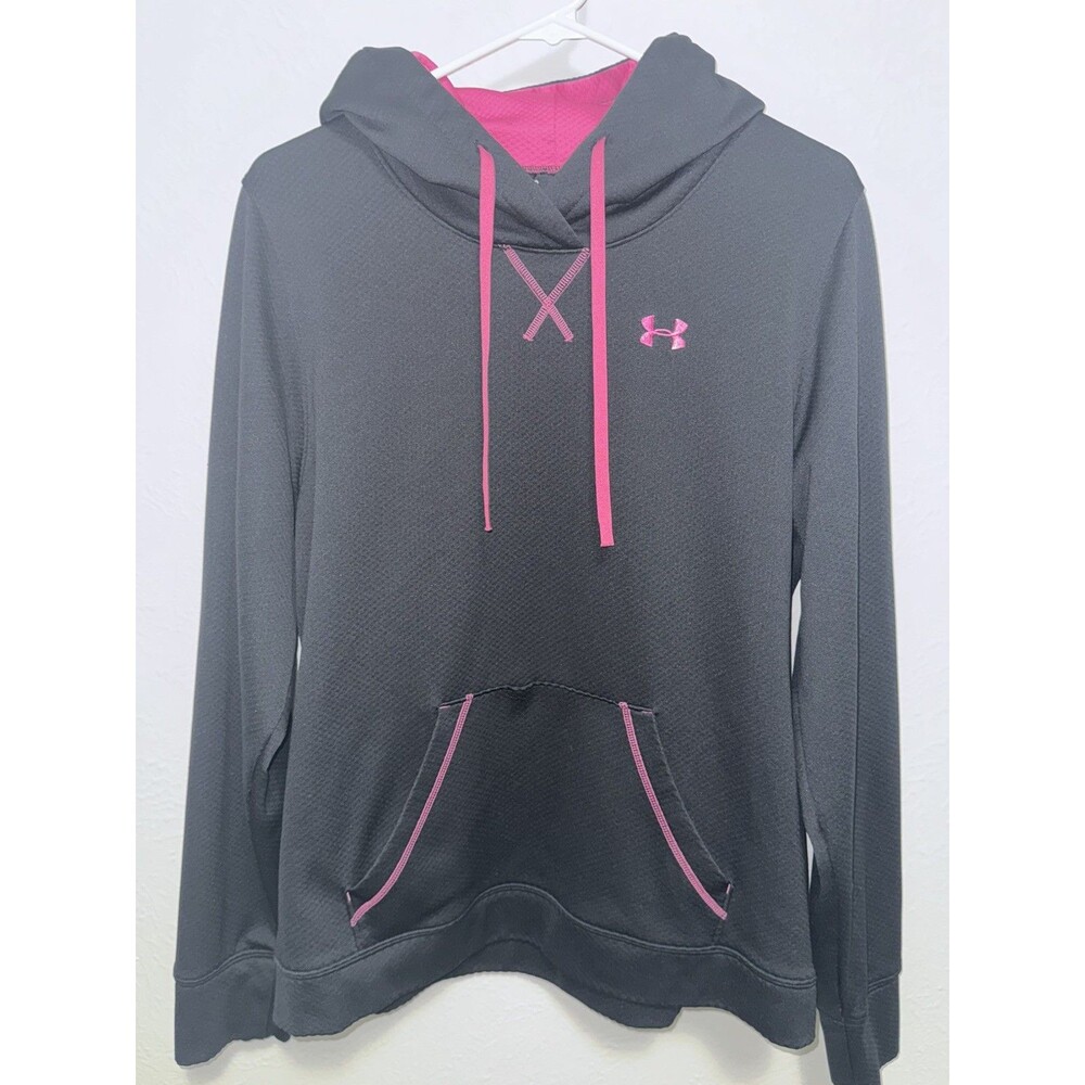 Under Armour Women’s Hoodie Black with Pink Stitching Large Regular Athletic